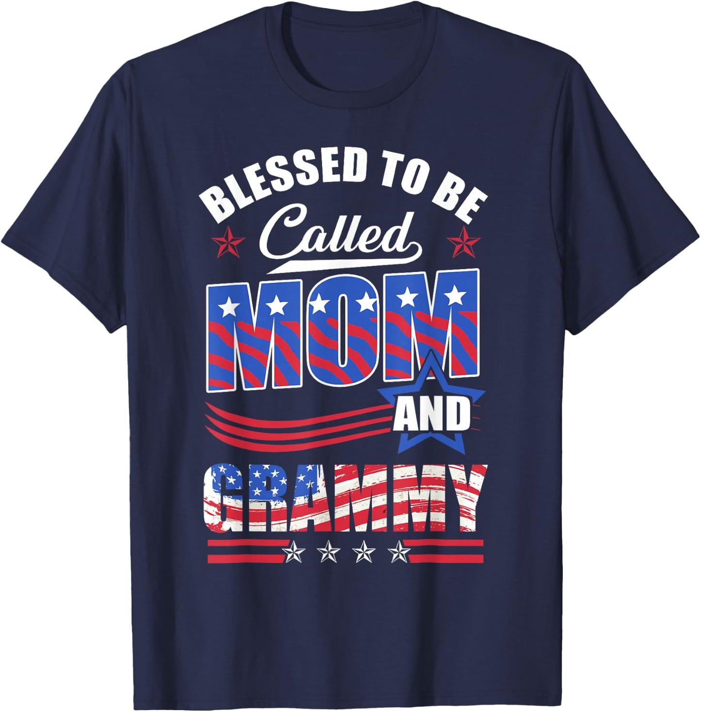 Blessed To Be Called Mom And Grammy American Flag T-Shirt - T-Shirt | Navy