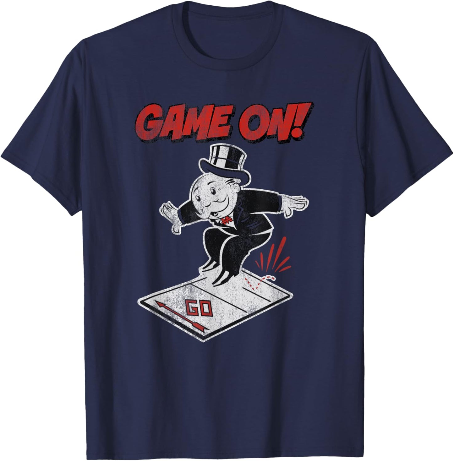 Monopoly Mr. Monopoly Game On! Classic Distressed Logo T-Shirt - T-Shirt | Navy