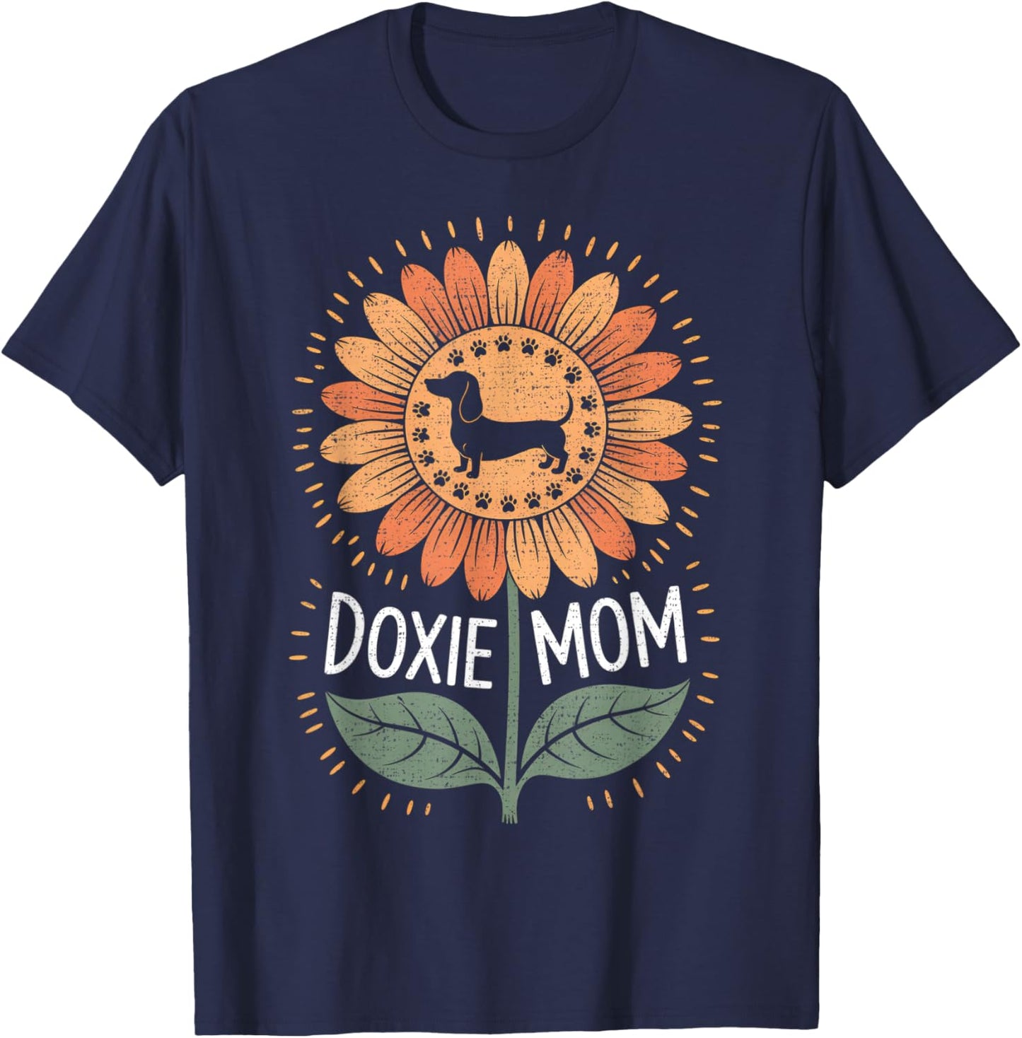 Doxie Mom Sunflower Dachshund Dog Lover T-Shirt - T-Shirt | Navy
