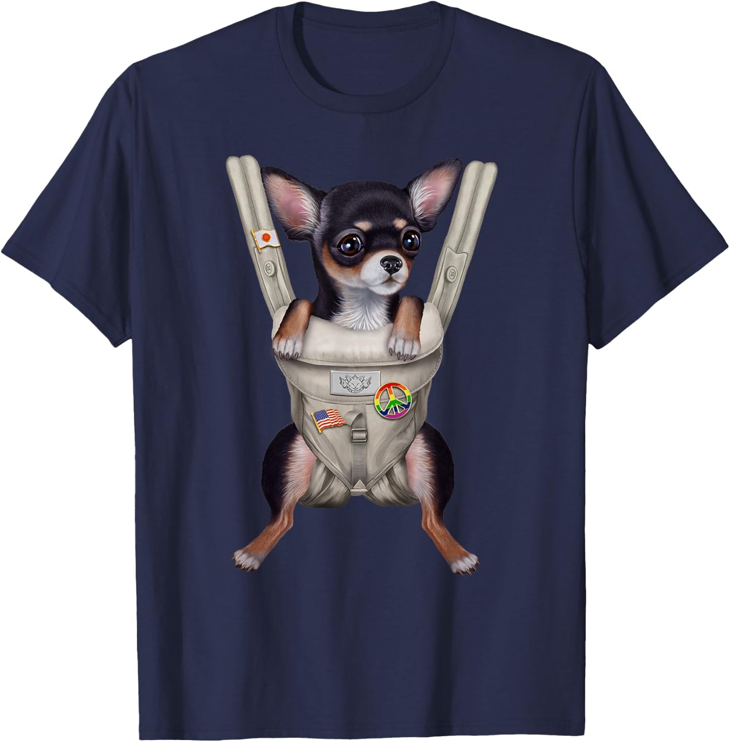 Black Chihuahua Dog in Baby Carrier Men Women Girls Kids T-Shirt - T-Shirt | Navy