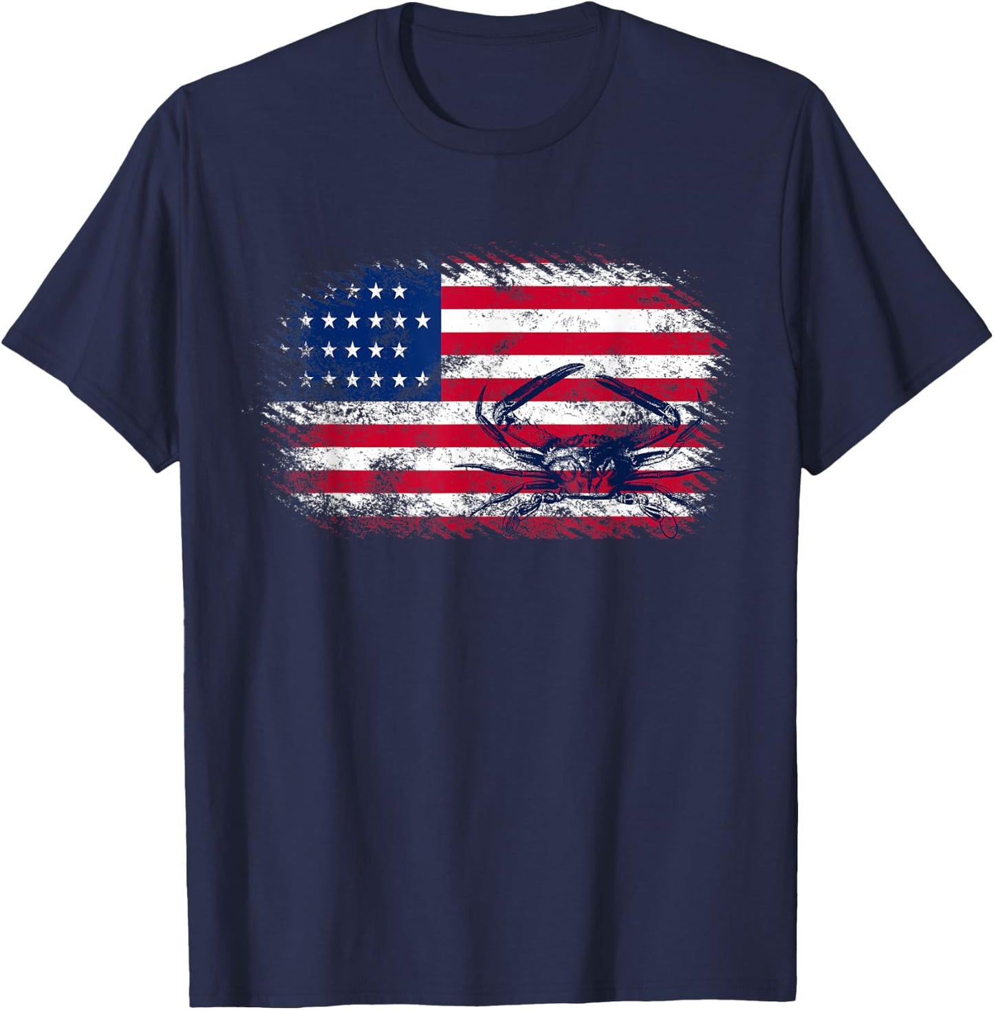 American Flag 4th of July Crab Fisherman Funny Crabbing Gift T-Shirt - T-Shirt | Navy