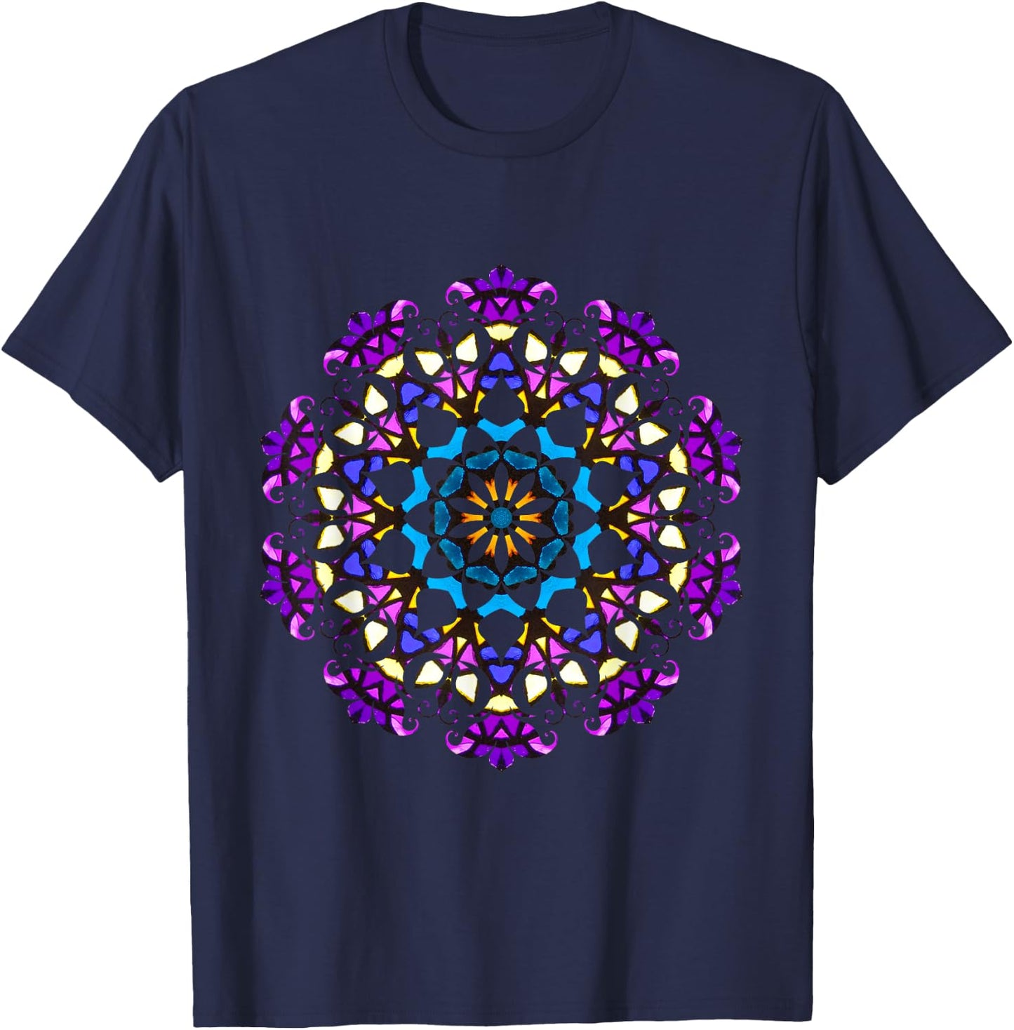 Sacred Geometry Mandala Reiki Yoga Stained Glass Shirt T-Shirt - T-Shirt | Navy
