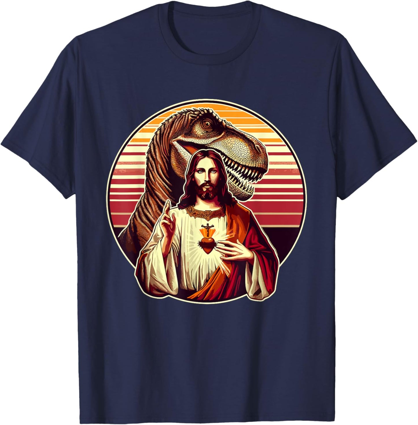 Jesus Christ and T-Rex Dinosaur T-Shirt - T-Shirt | Navy