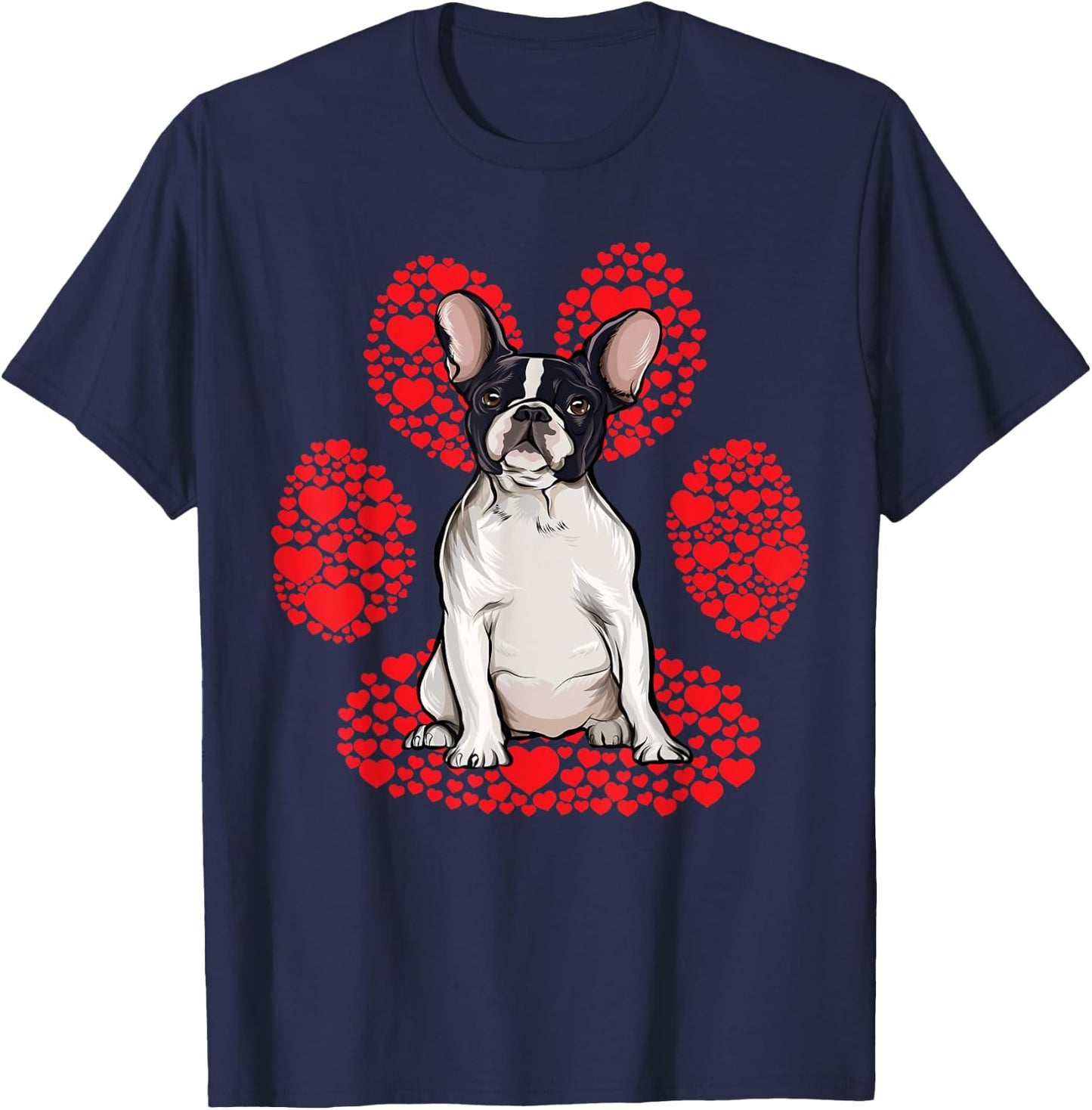 French Bulldog Valentines Day Dog Love Paw T-Shirt - T-Shirt | Navy