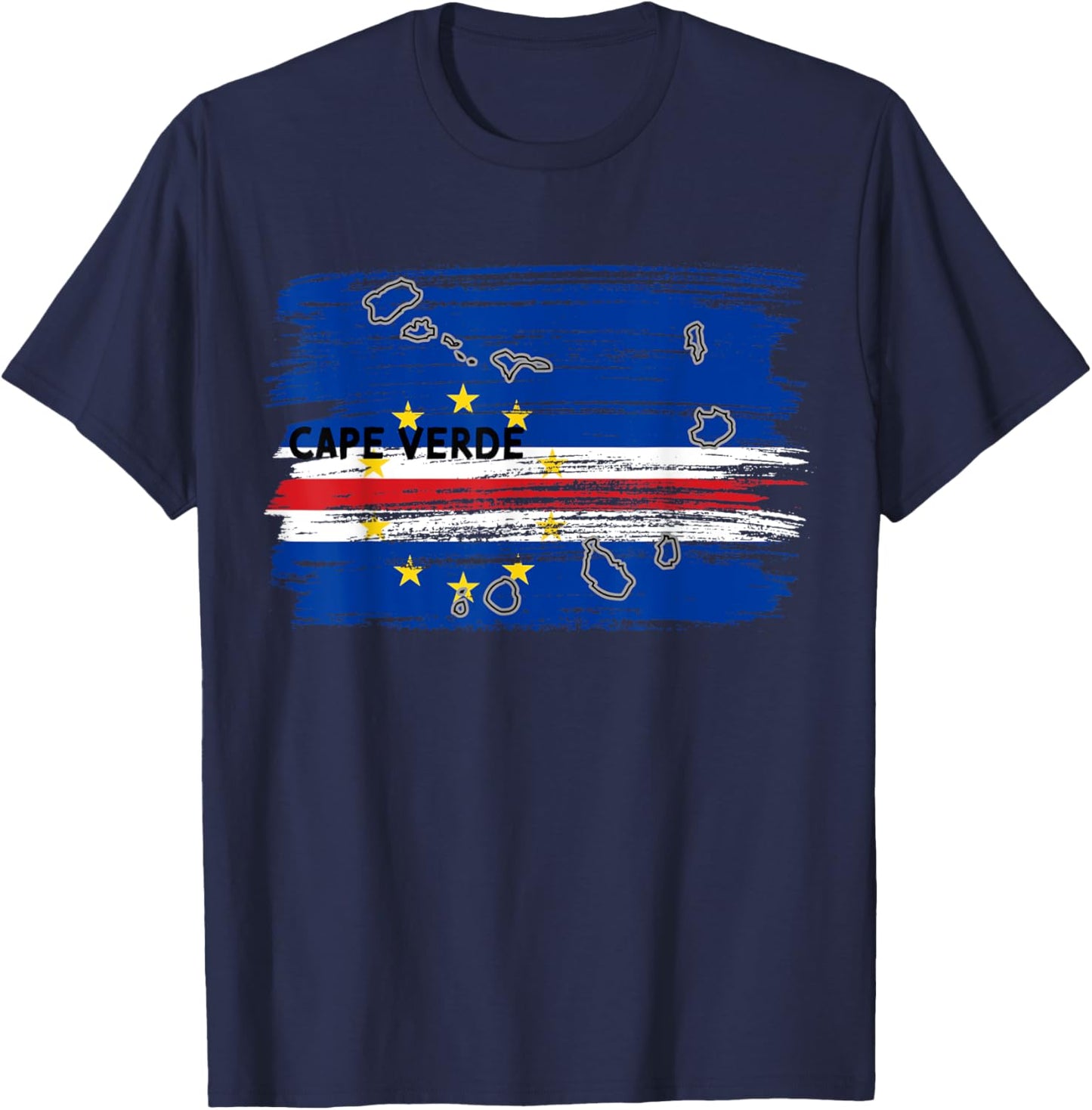 Cape Verdean flag drawing by brush, sketch of Cape Verde map T-Shirt - T-Shirt | Navy