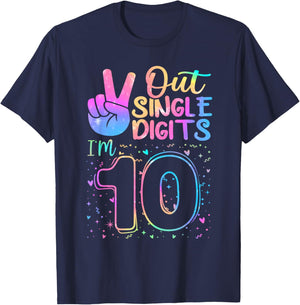Peace Out Single Digits I'm 10 Year Old 10 Birthday Girl T-Shirt - T-Shirt | Navy