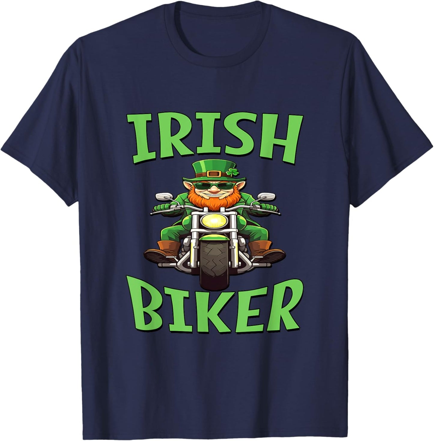Irish Biker - Leprechaun On A Motorcycle T-Shirt - T-Shirt | Navy