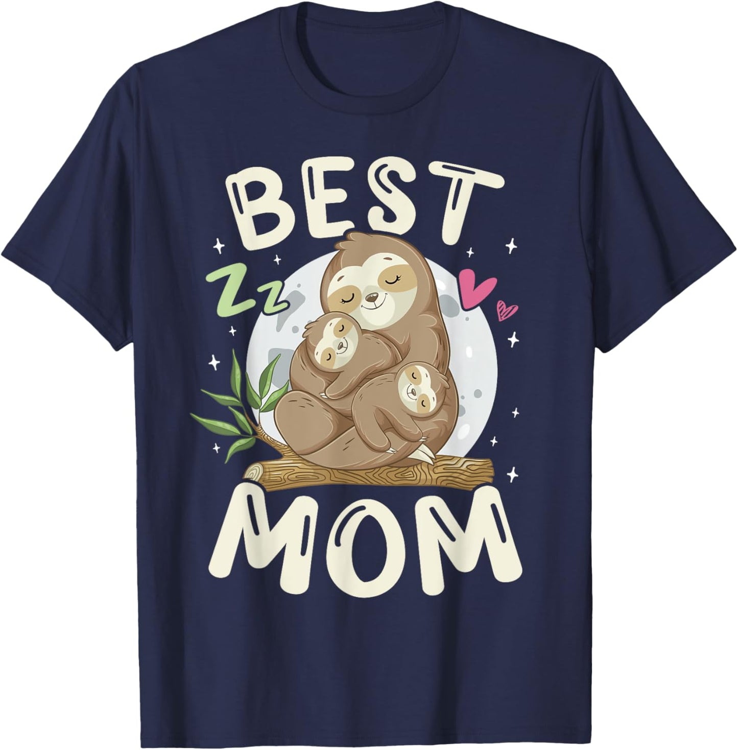 Best Mom, Cute Sloths Family, Mother's Day Funny Pajama Top T-Shirt - T-Shirt | Navy