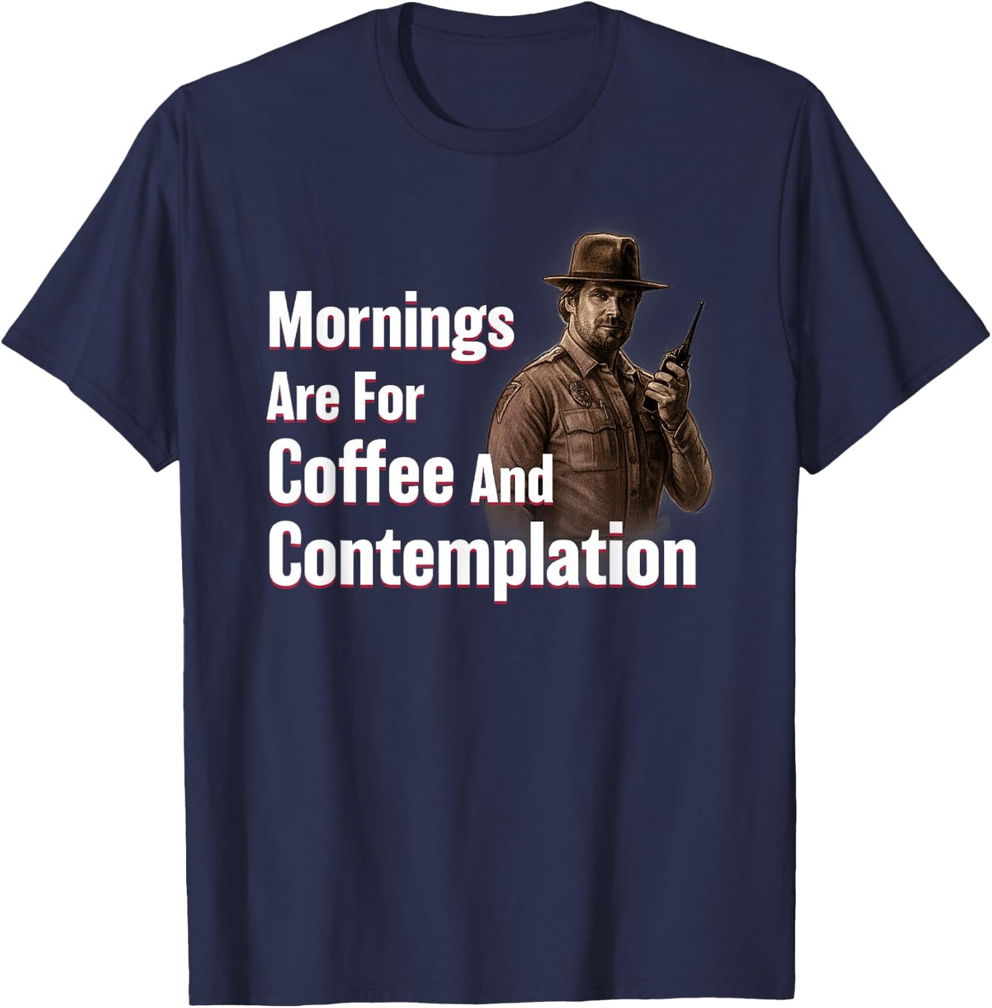 Netflix Stranger Things Hopper Coffee And Contemplation T-Shirt - T-Shirt | Navy