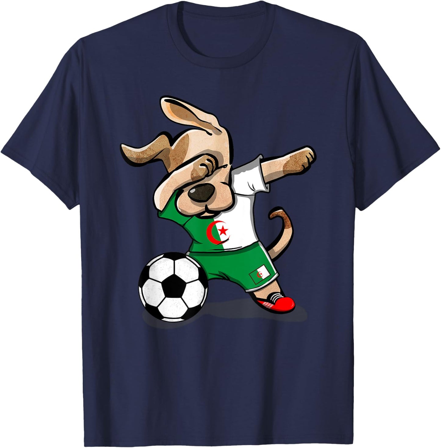 Dabbing Dog Algeria Soccer Jersey Algerian Football Lover T-Shirt - T-Shirt | Navy