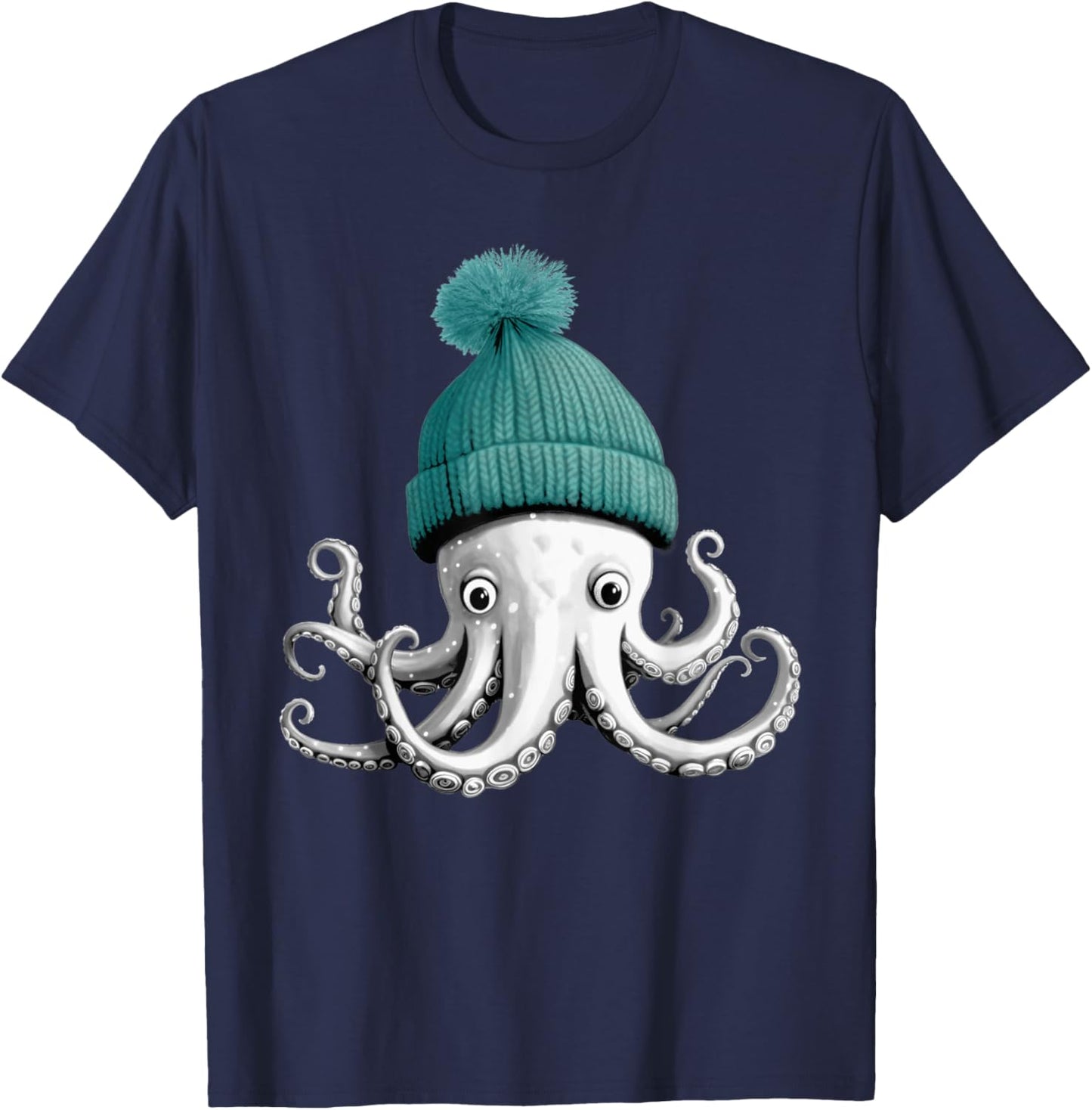Cephalopod Octopus Lover Chilling in a Cap Novelty Apparel T-Shirt - T-Shirt | Navy