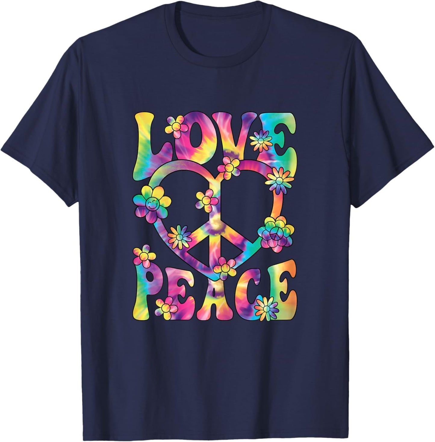 Love Peace Sign 60s 70s Outfit Hippie Groovy Women Girls T-Shirt - T-Shirt | Navy