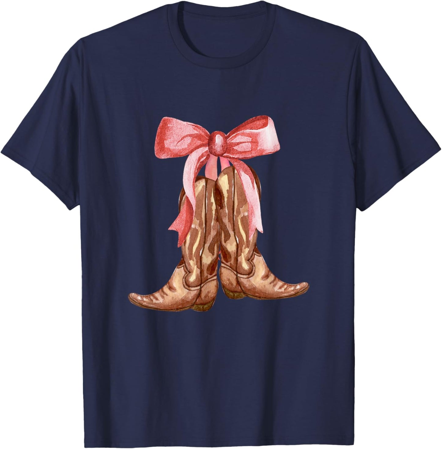 Cowgirl Boots Coquette Pink Bow Preppy Toddler Women Girl T-Shirt - T-Shirt | Navy