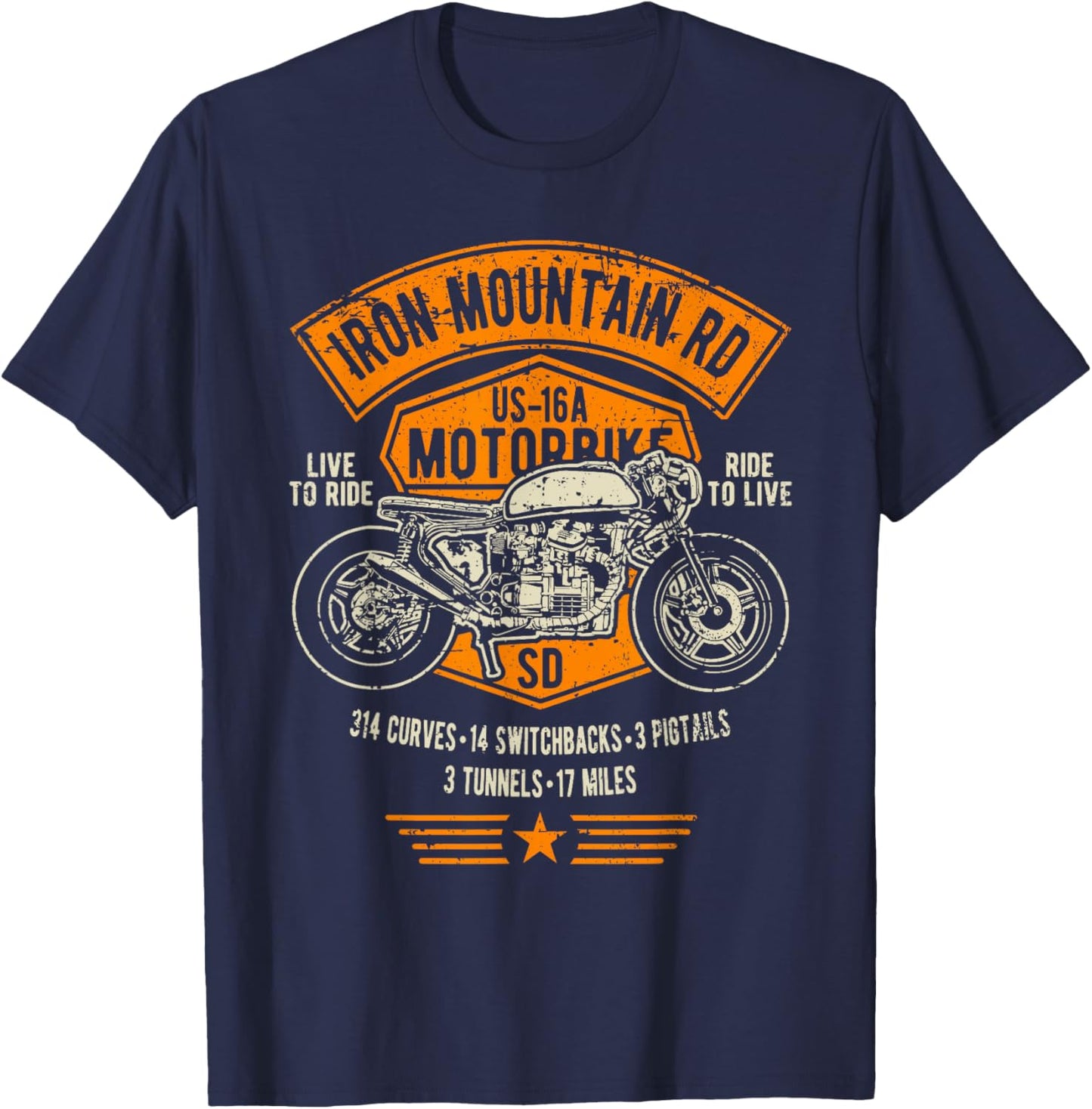 Iron Mountain Road US-16A South Dakota Motorcycle Design T-Shirt - T-Shirt | Navy