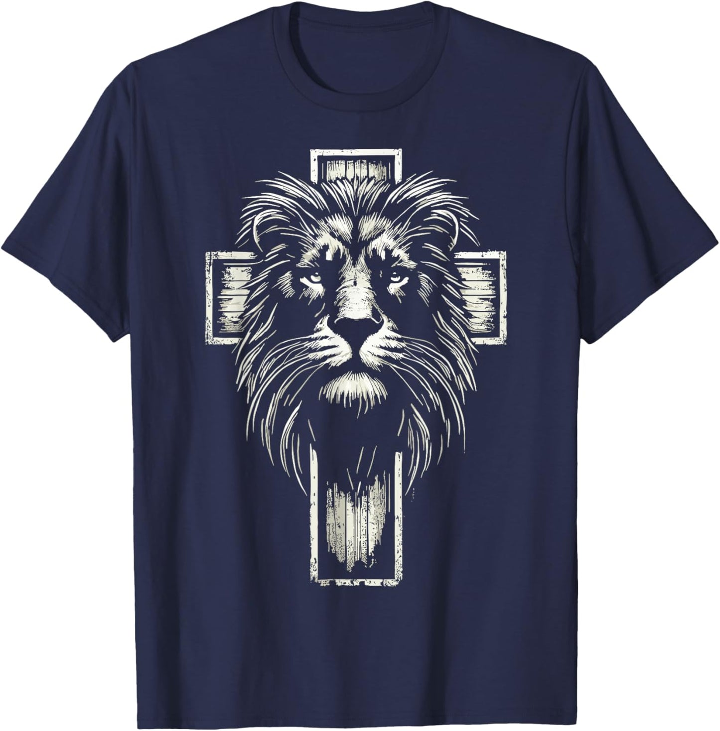 Christian Cross Lion of Judah T-Shirt - T-Shirt | Navy