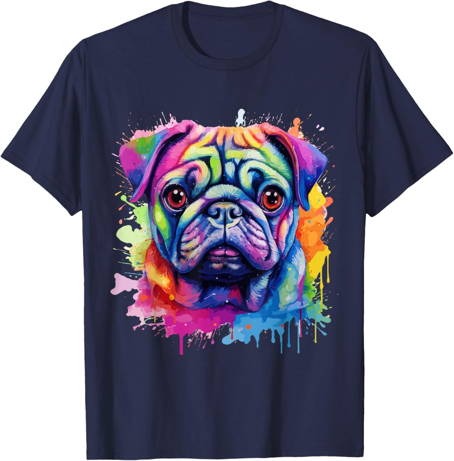 Pug Lovers Pop Art Color Pug Dog T-Shirt - T-Shirt | Navy