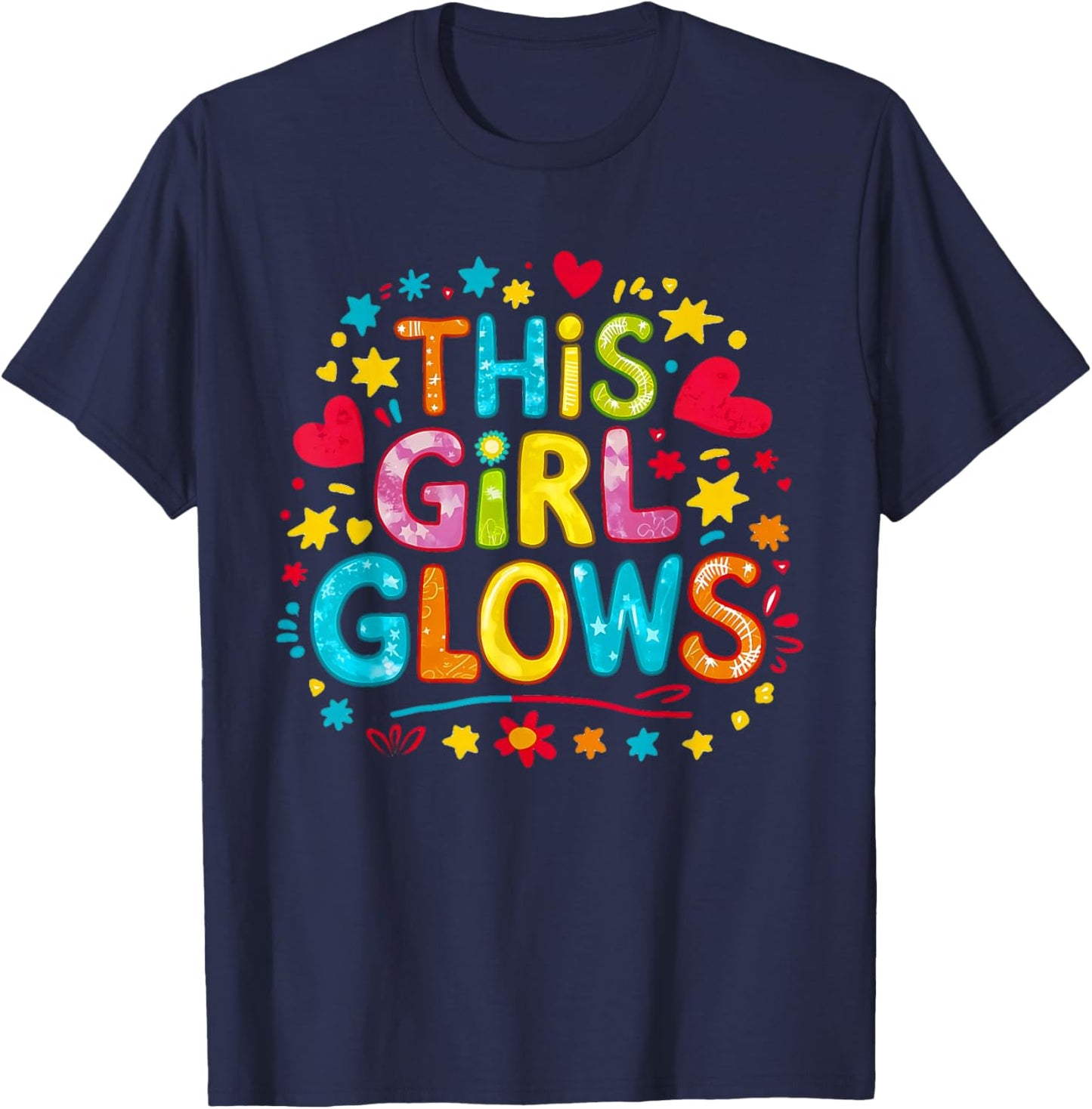 This Girl Glows & Girls Tie Dye 80s Themed Disco T-Shirt - T-Shirt | Navy