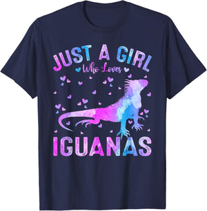 Colorful Just A Girl Who Loves Iguanas Women Girls T-Shirt - T-Shirt | Navy