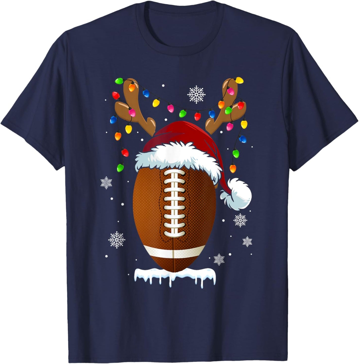 Christmas Football Ball Xmas Lights Funny Boys Men Sport T-Shirt - T-Shirt | Navy