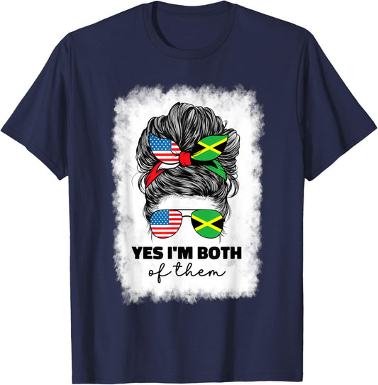 Half American And Jamaican Mix Usa America Jamaica Flag Girl T-Shirt - T-Shirt | Navy