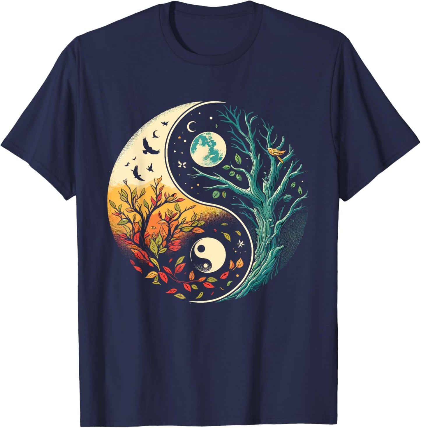 Yin Yang Tree Japanese Buddhist Zen T-Shirt - T-Shirt | Navy