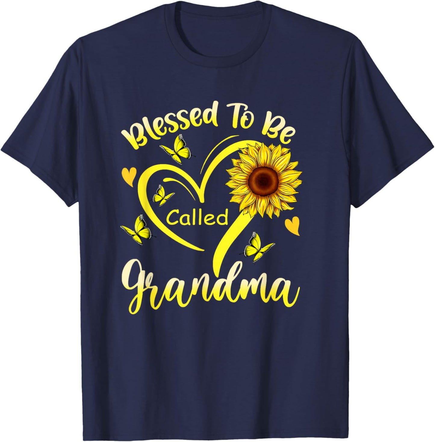 Blessed to Be Called Grandma Sunflower Floral Mothers Day T-Shirt - T-Shirt | Navy