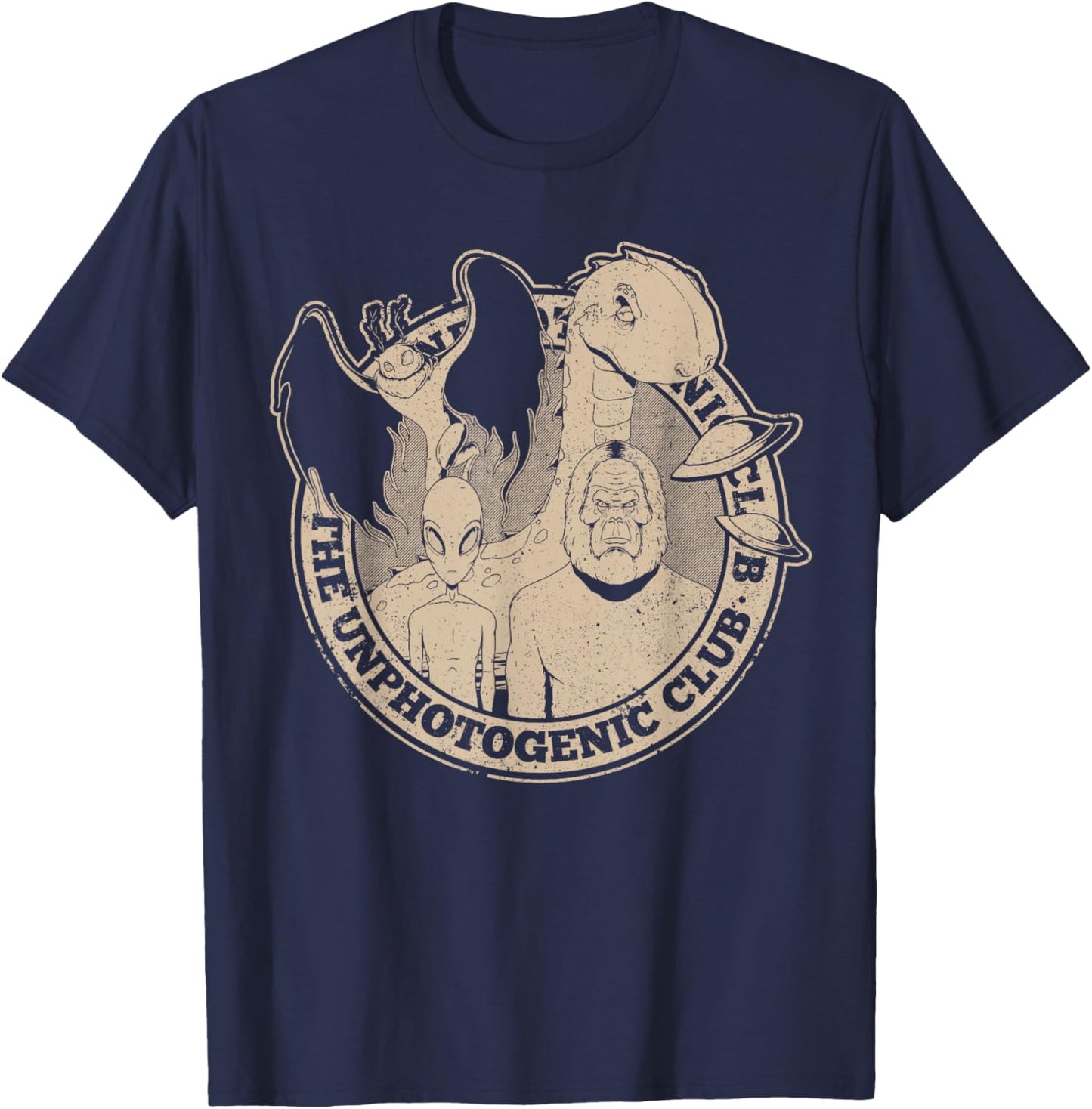 Unphotogenic Club Cryptid Alien Bigfoot Mothman Loch Ness T-Shirt - T-Shirt | Navy