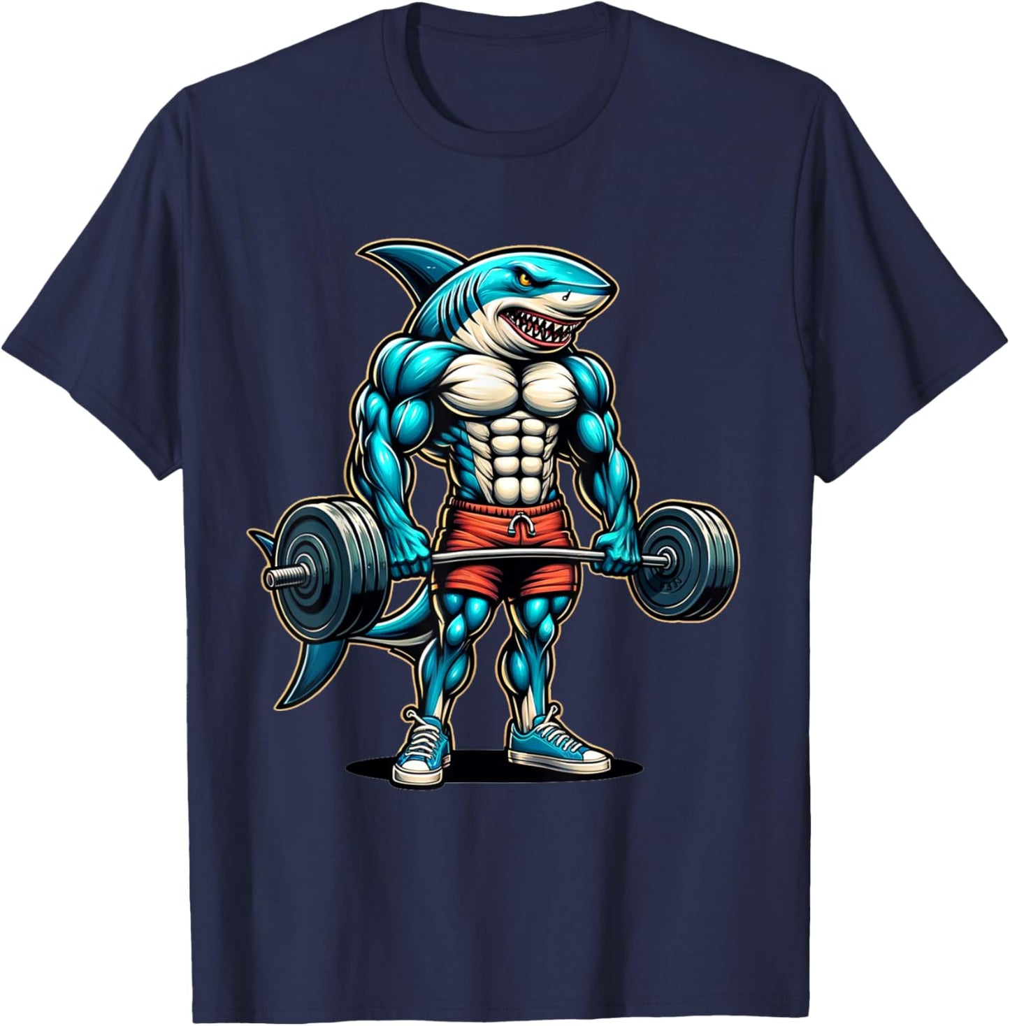 Funny Cool Shark Weightlifting Bodybuilder Muscle Fitness T-Shirt - T-Shirt | Navy