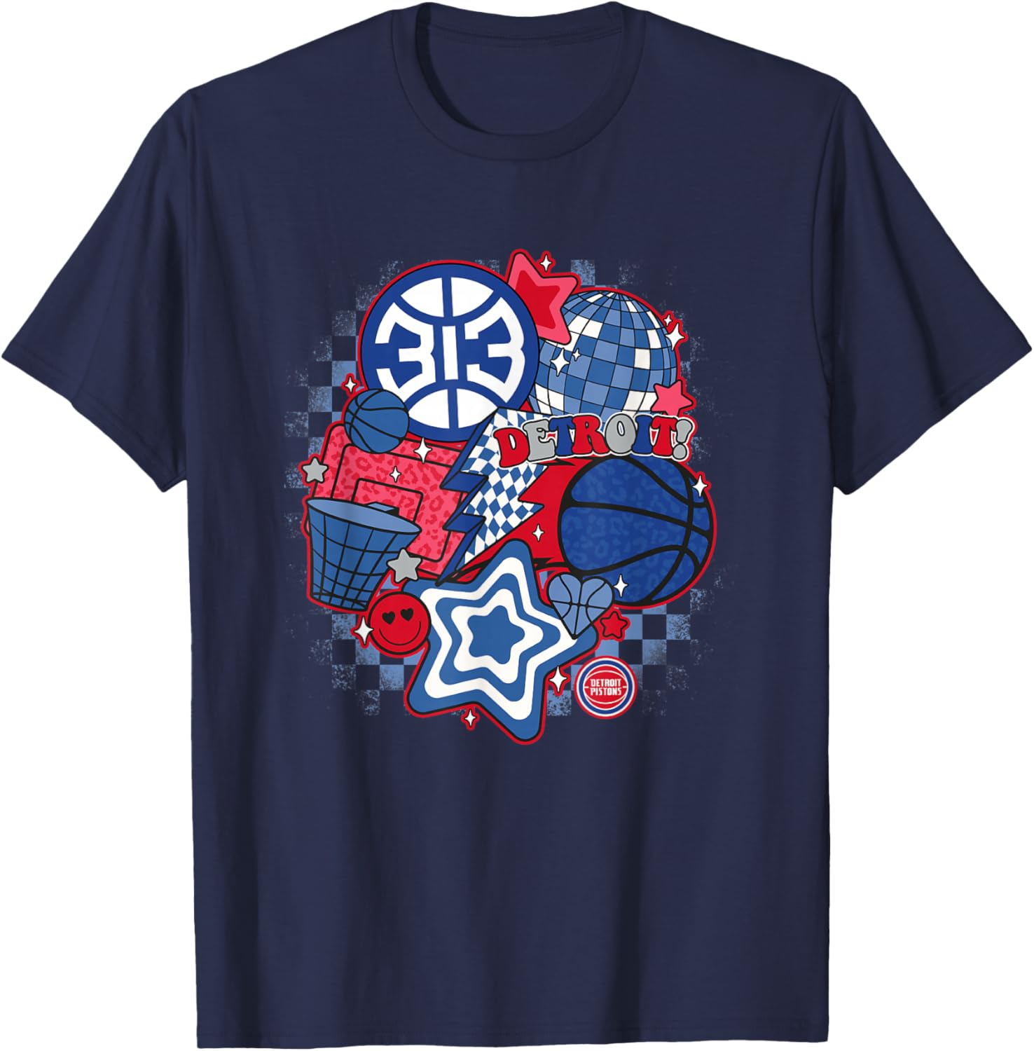 NBA Detroit Pistons Psychedelic Basketball Collage T-Shirt - T-Shirt | Navy
