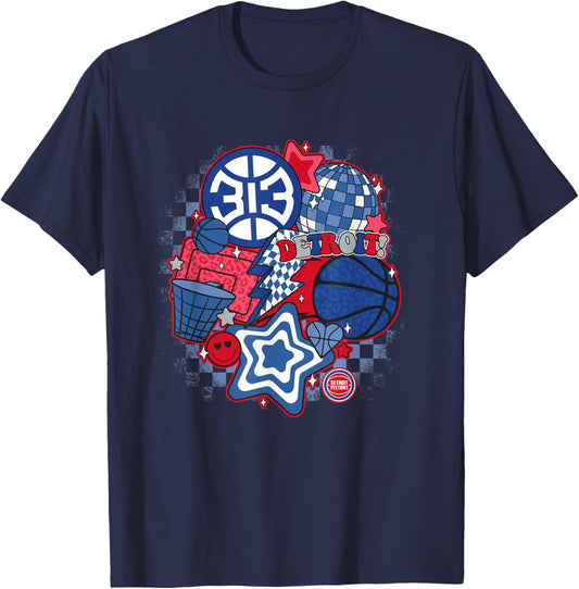 NBA Detroit Pistons Psychedelic Basketball Collage T-Shirt - T-Shirt | Navy