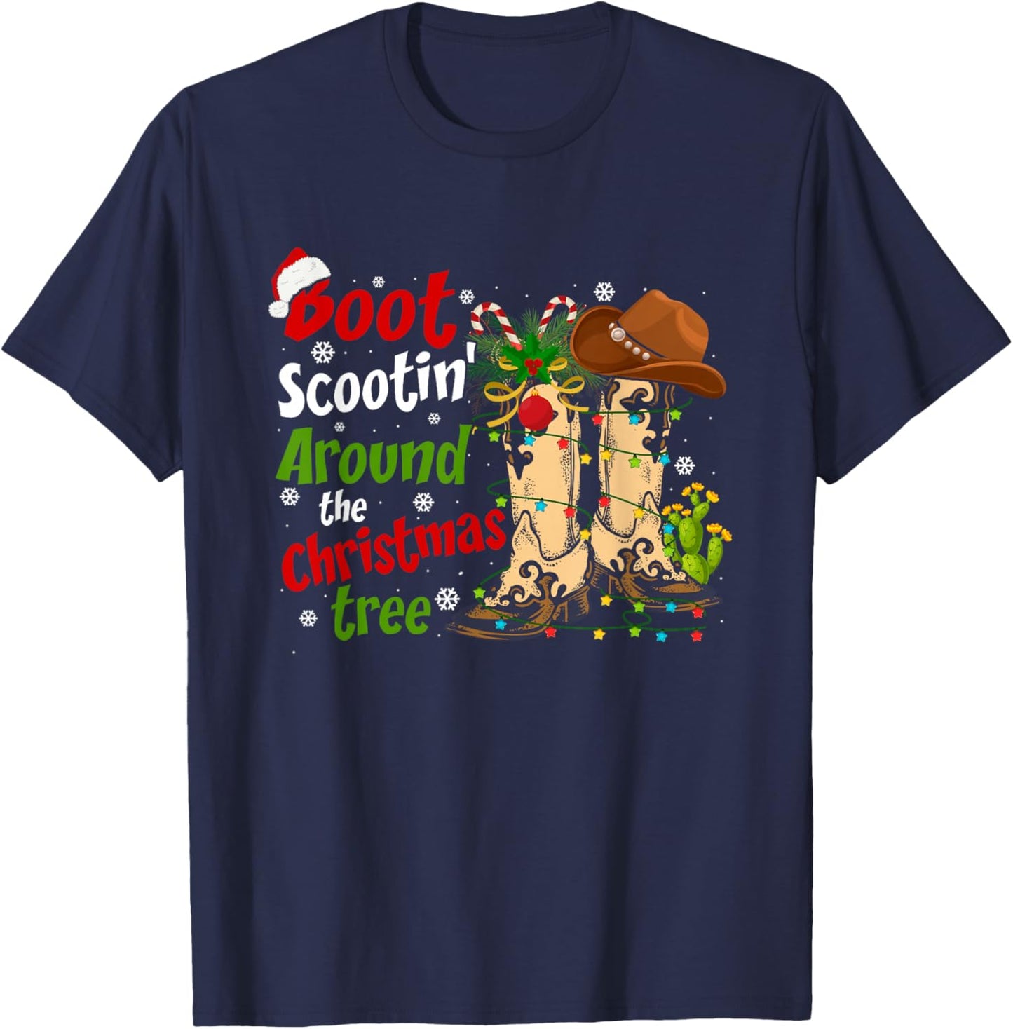 Boot Scootin' Around The Christmas Tree Country Western T-Shirt - T-Shirt | Navy