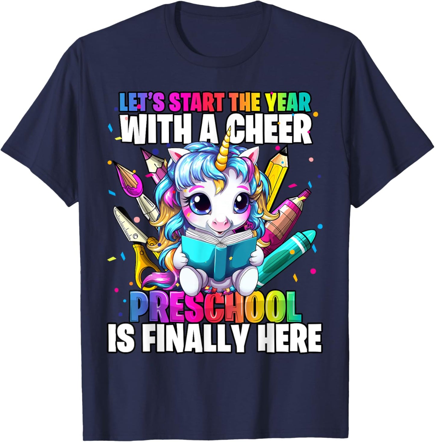 Unicorn Preschool Back to School First Day of School Girl T-Shirt - T-Shirt | Navy