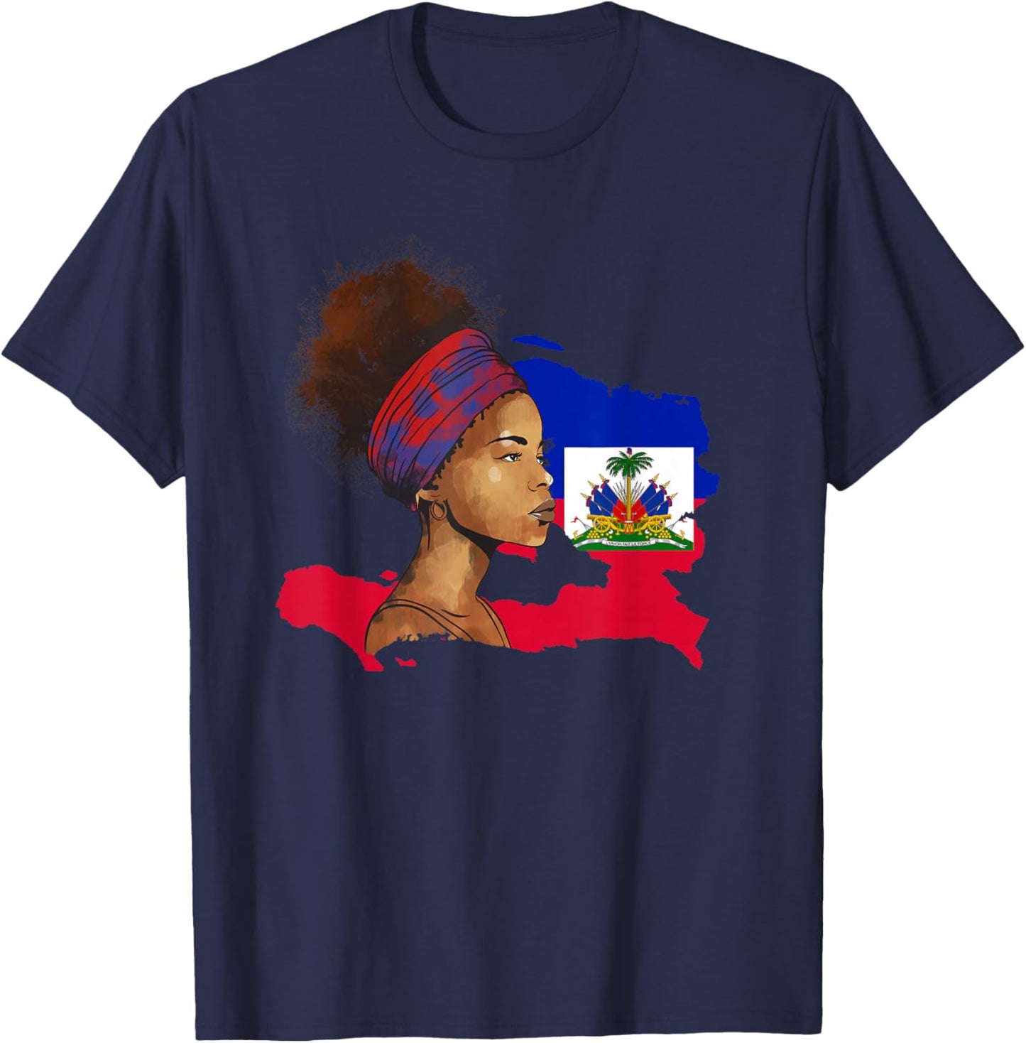 Haiti Country Map Woman Ayiti Girl Haitian Flag Day T-Shirt - T-Shirt | Navy