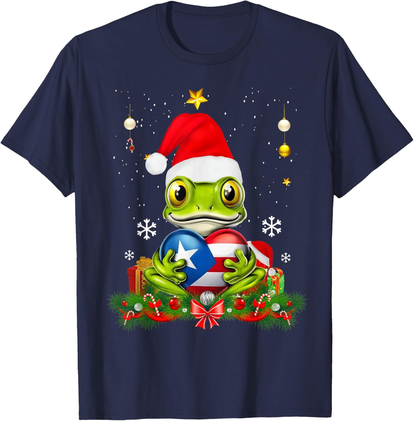 Patriotic Puerto Rico Flag Frog Tree Christmas Puero Rican T-Shirt - T-Shirt | Navy