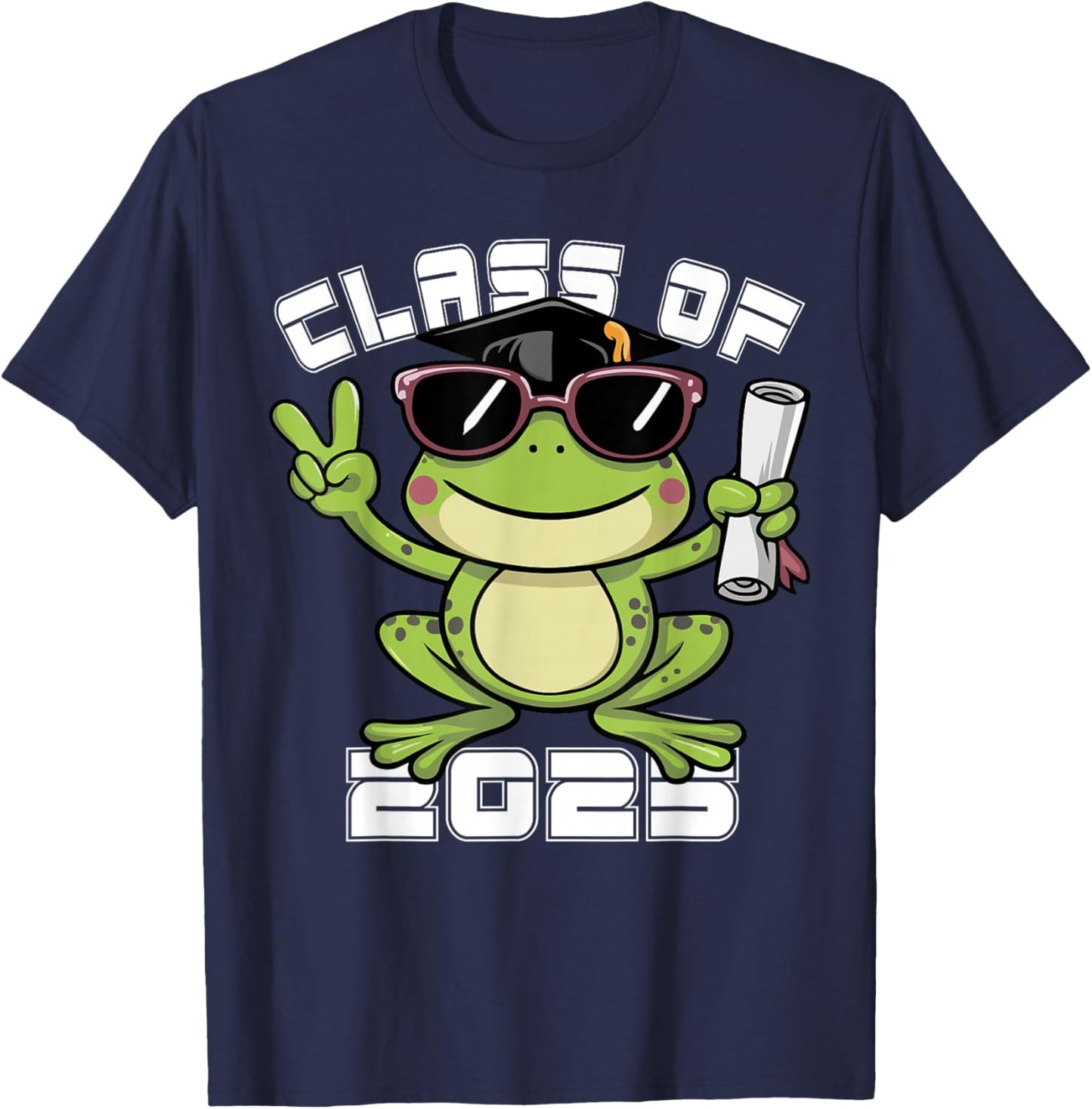 Peace Sign Hand Frog Class of 2025 Graduation T-Shirt - T-Shirt | Navy