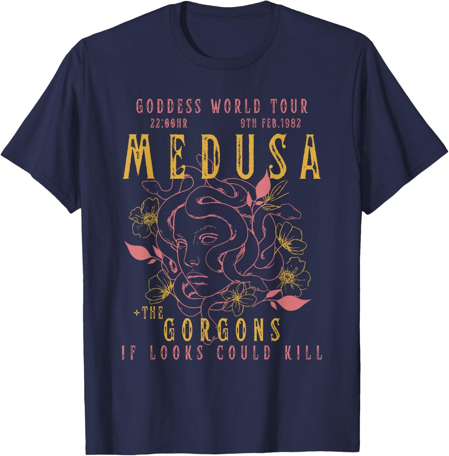 The Female Gaze Medusa Distressed Band | Goddess World Tour T-Shirt - T-Shirt | Navy