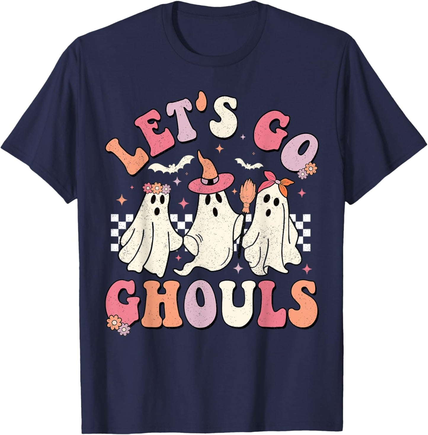 Let's Go Ghouls Halloween Ghost Outfit Costume Retro Groovy T-Shirt - T-Shirt | Navy