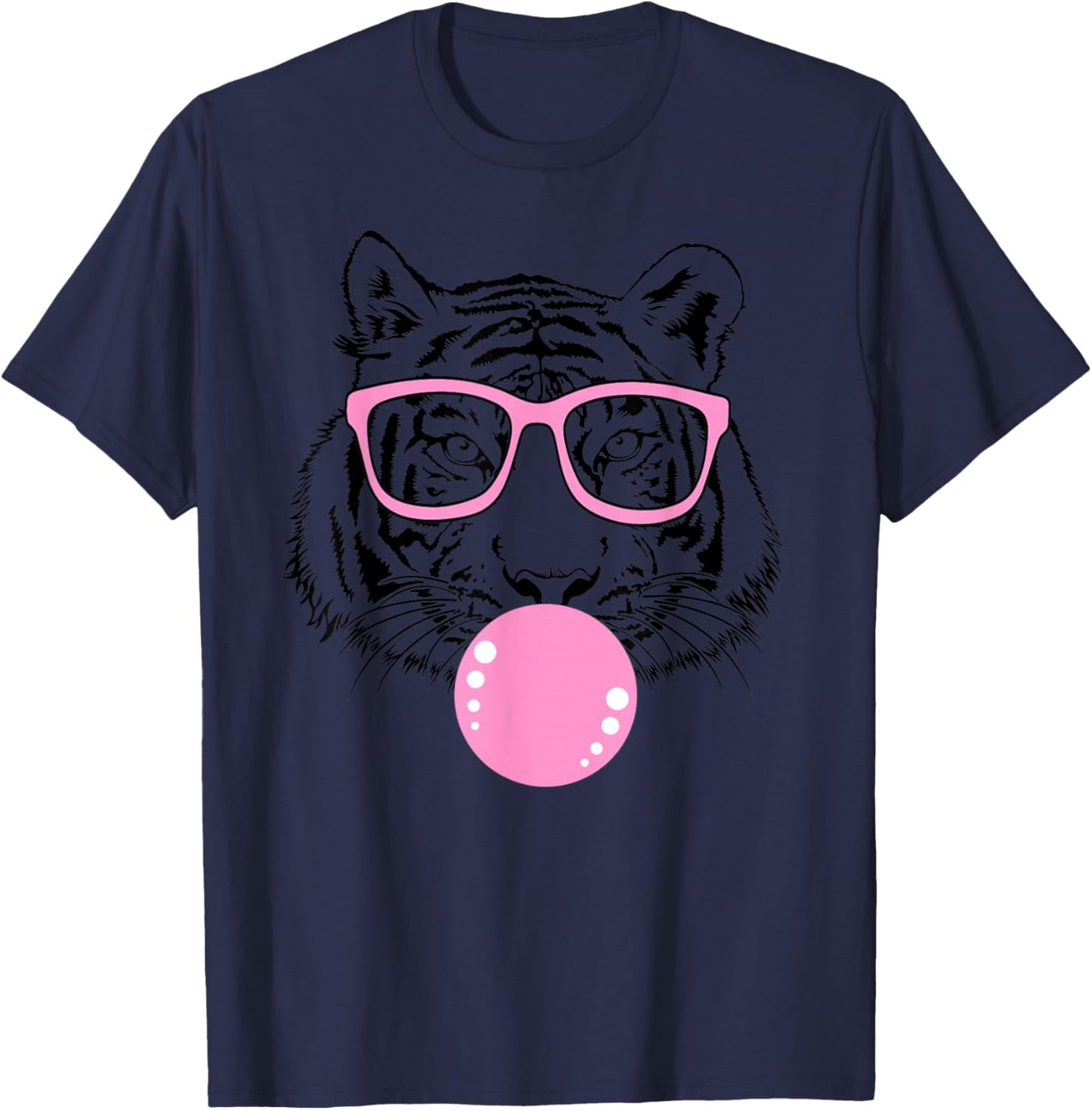 Women's Fun Pink Tiger with Glasses, Tigers for Kids T-Shirt - T-Shirt | Navy