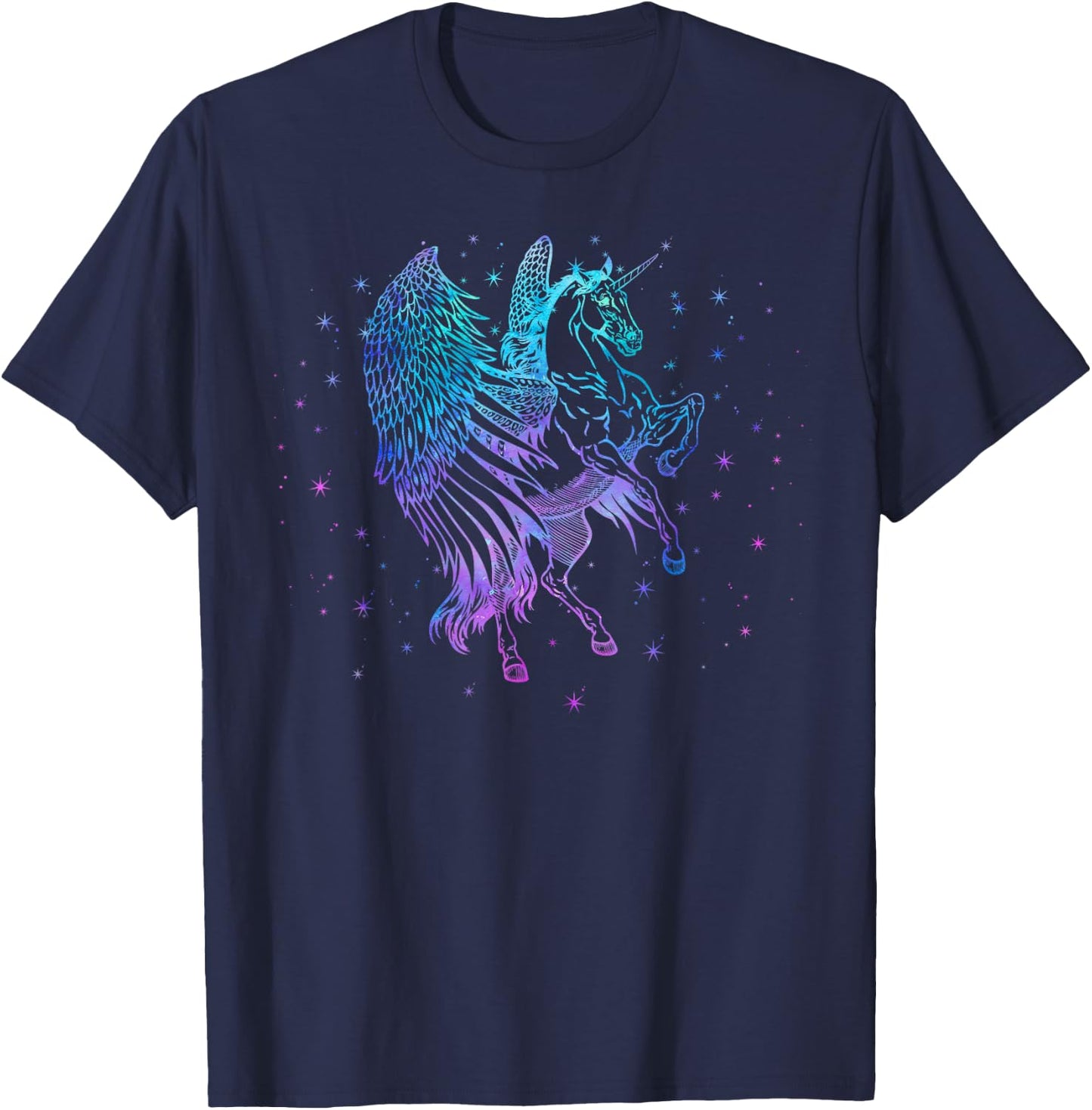 Unicorn Pegasus Flying Horse Girls Teen Kids Women Mom Retro T-Shirt - T-Shirt | Navy
