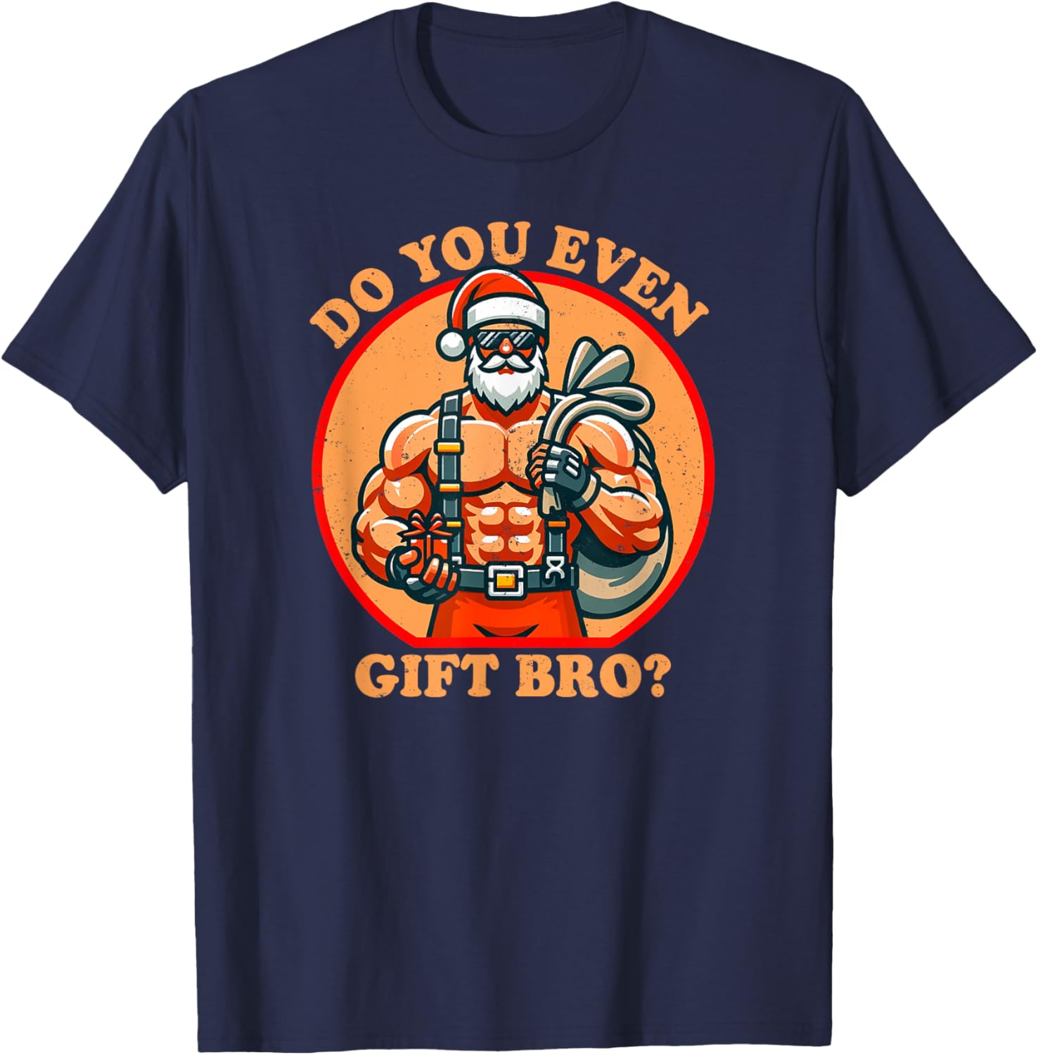 Funny Christmas Weightlifting Bodybuilding Muscular Santa T-Shirt - T-Shirt | Navy