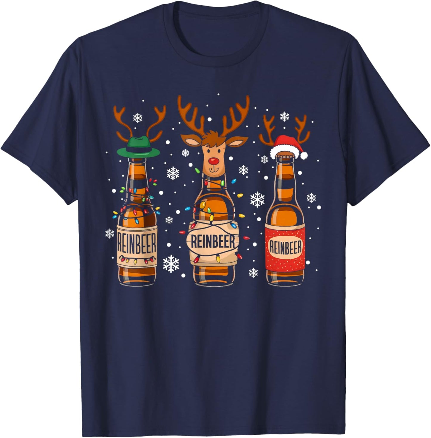 Reinbeers Funny Reindeer Beer Christmas Drinking Xmas T-Shirt - T-Shirt | Navy