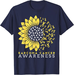 Sarcoma Bone Cancer Awareness Sunflower Ribbon Yellow T-Shirt - T-Shirt | Navy