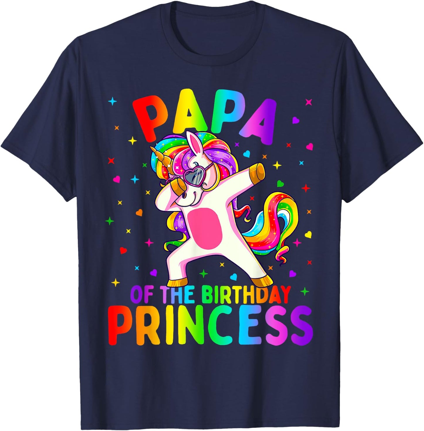 Papa of the Birthday Princess Girl Dabbing Unicorn T-Shirt - T-Shirt | Navy