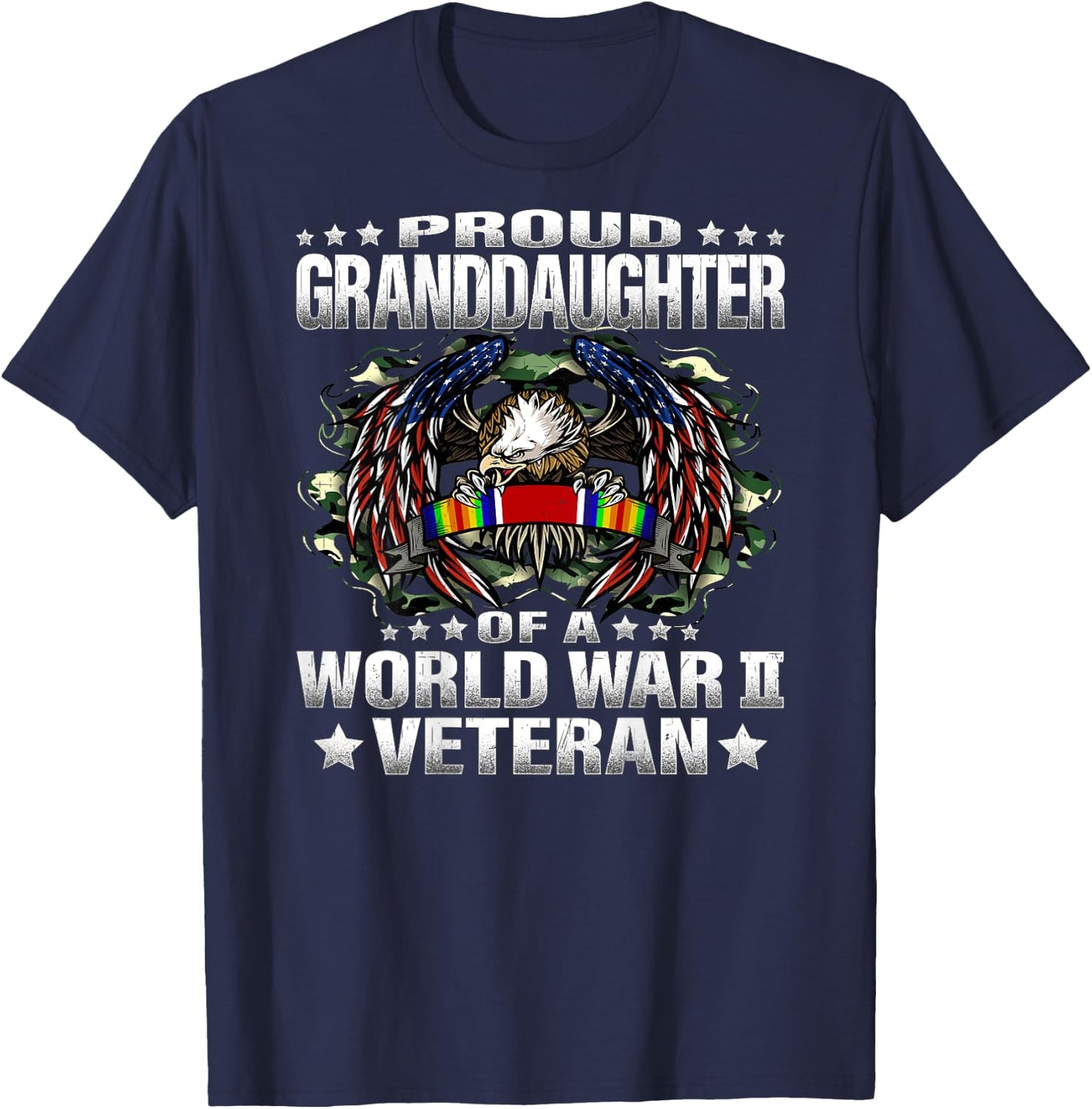 Proud Granddaughter Of A World War 2 Veteran Vet's Family T-Shirt - T-Shirt | Navy