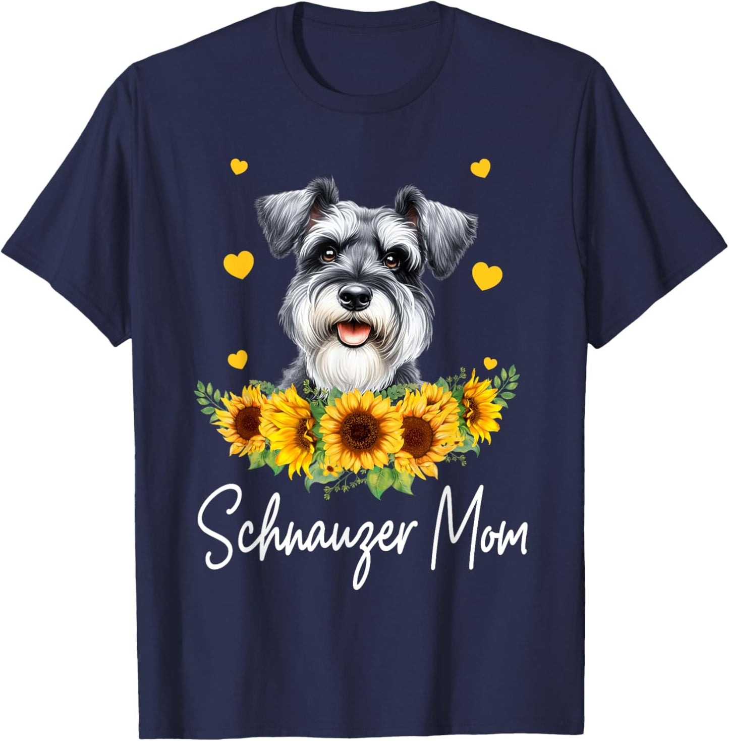 Sunflower Schnauzer Mom Dog Lover T-Shirt - T-Shirt | Navy