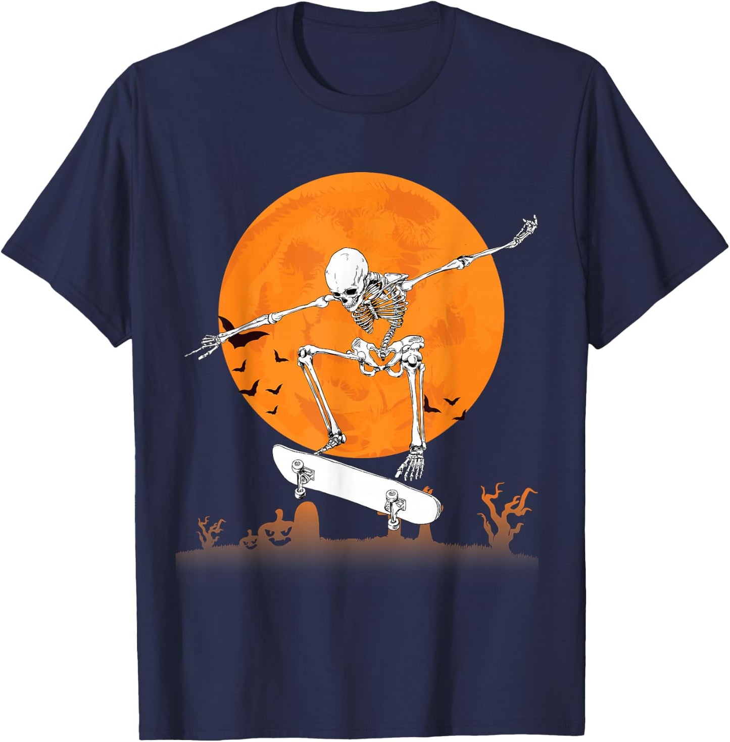 Skateboarding Skeleton Halloween Men Boys Skating Skeleton T-Shirt - T-Shirt | Navy