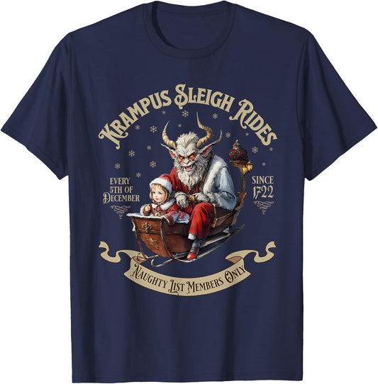 Funny Vintage Krampus Sleigh Rides Spooky Christmas Season T-Shirt - T-Shirt | Navy