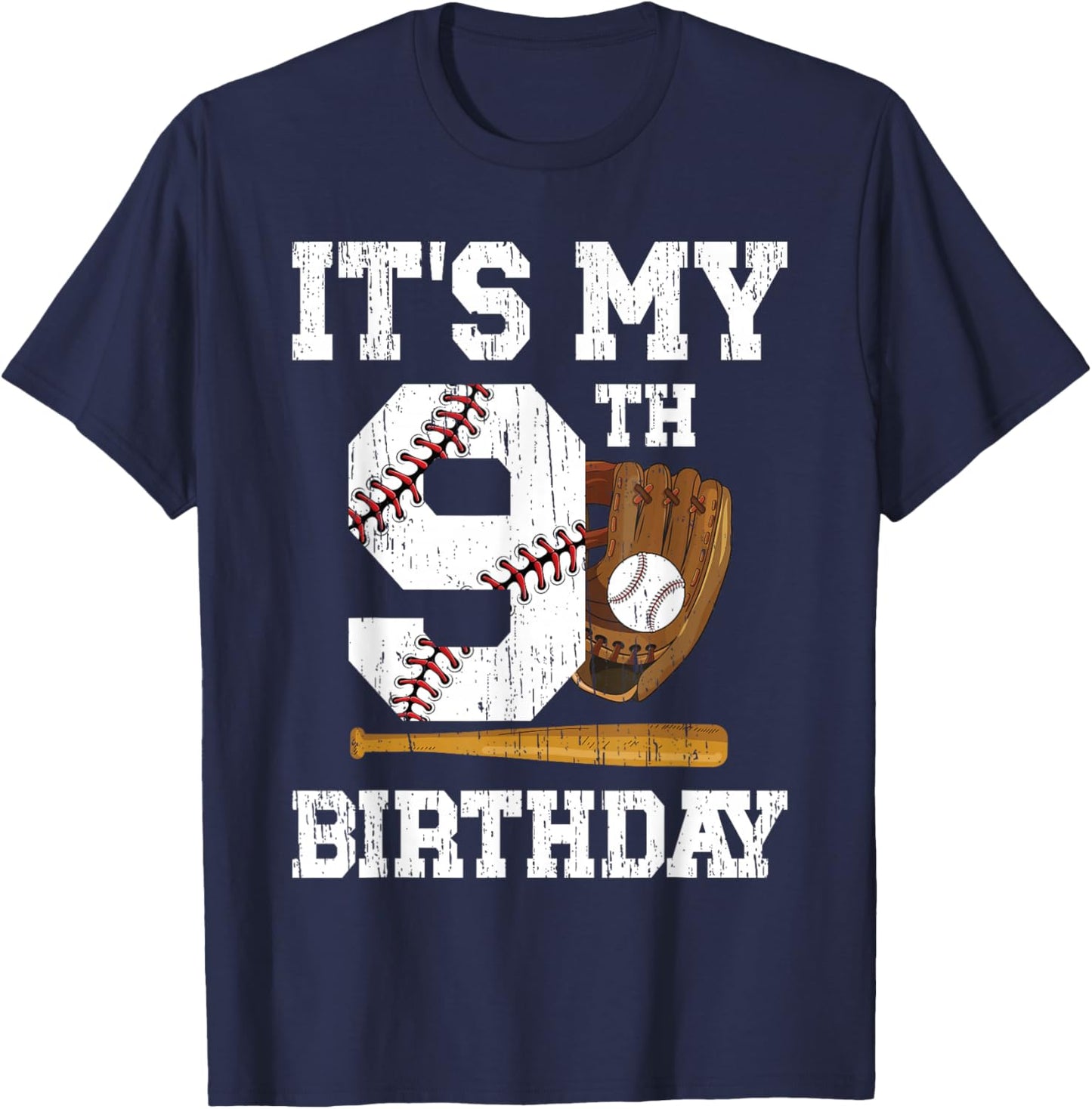 My 9th Birthday Baseball Boy Nine Year Old Baseball Player T-Shirt - T-Shirt | Navy