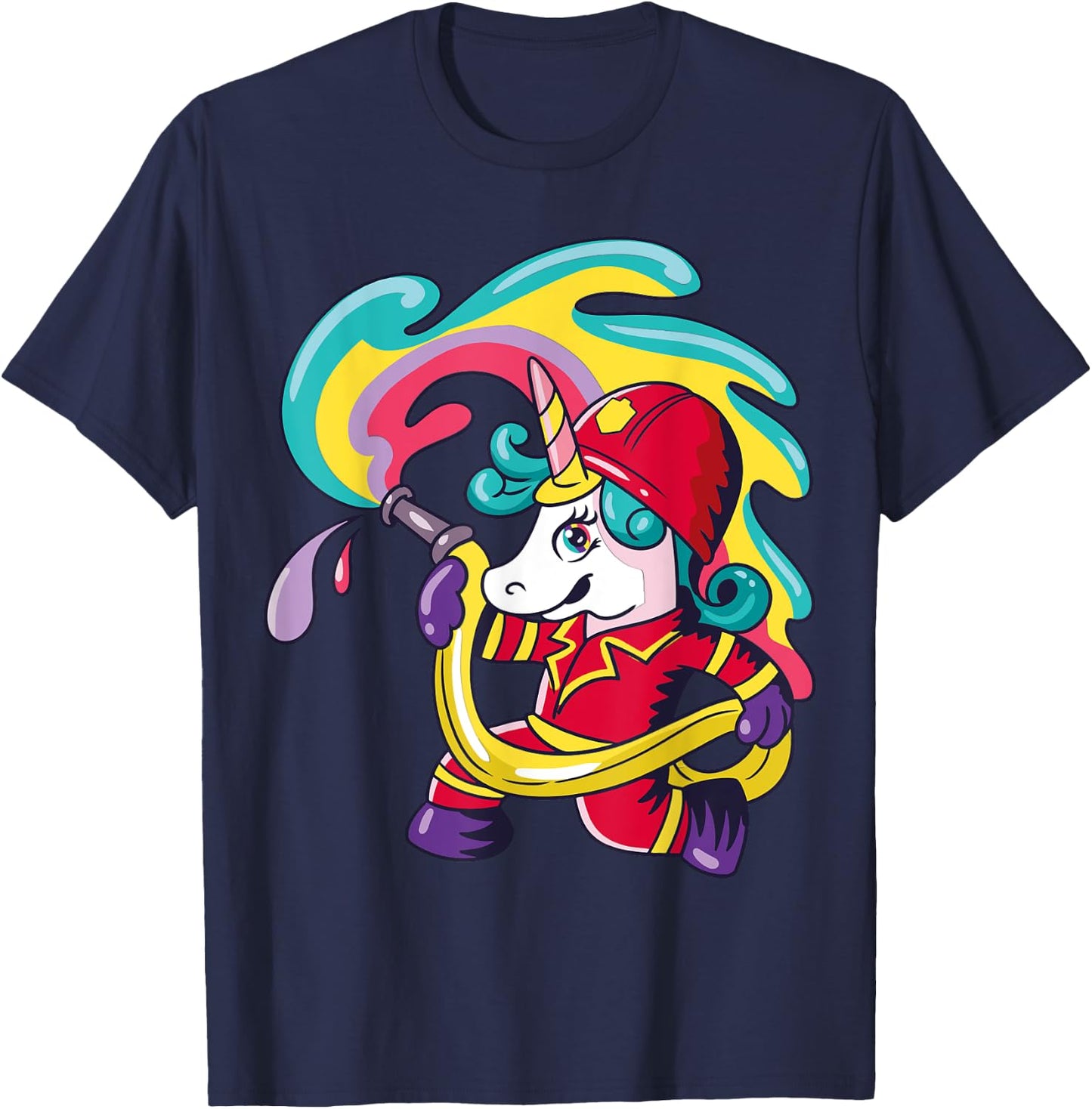 Volunteer Fire Brigade Unicorn Firefighter T-Shirt - T-Shirt | Navy
