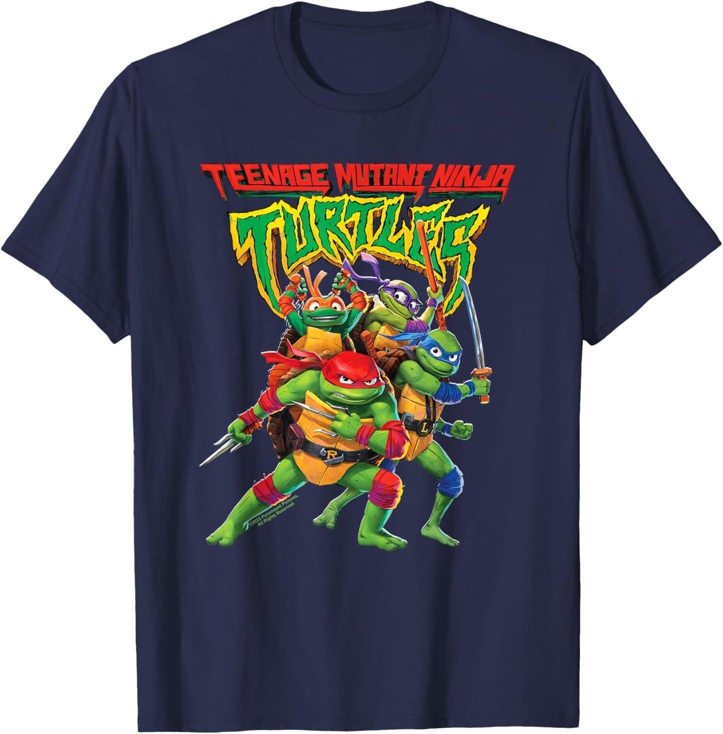 Teenage Mutant Ninja Turtles: Mutant Mayhem Logo with Group Small T-Shirt - T-Shirt | Navy